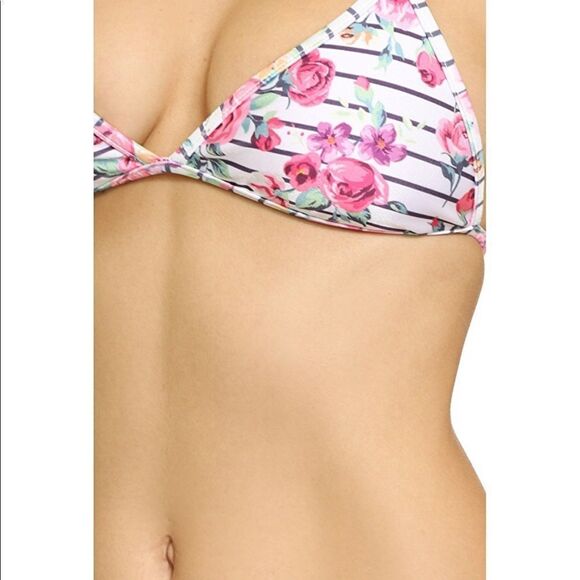 WILDFOX Floral Stripe Halter Bikini Set 2 Piece Triangle String Pink XS New - Picture 4 of 7